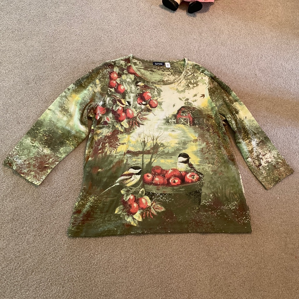 size XL, bust is up to 44" inches, new condition, beautiful apple 🍎 farm shirt - Picture 2 of 7